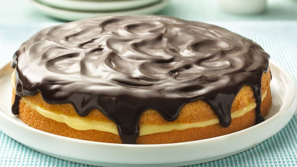 Boston Cream Pie made with gourmet Tangle Chocolate